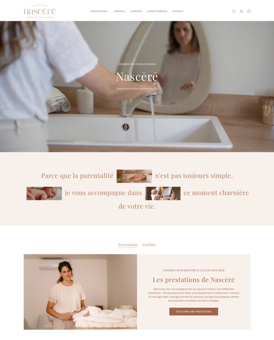 Naming, identité visuelle et site e-commerce Nascēre, accompagnement périnatal