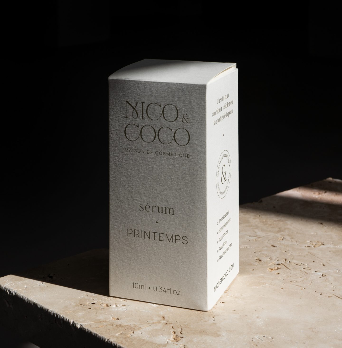 Packaging sérum Nico & Coco — design haut de gamme