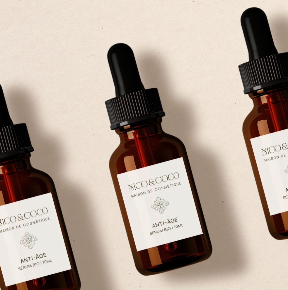 Packaging sérum Nico & Coco — design haut de gamme